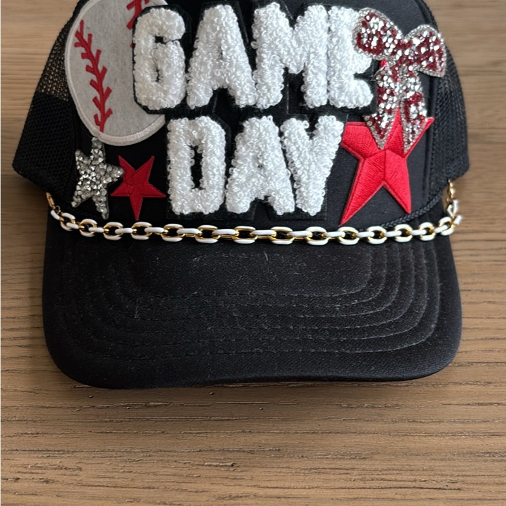 Black 'Game Day' Baseball Cap with Chain